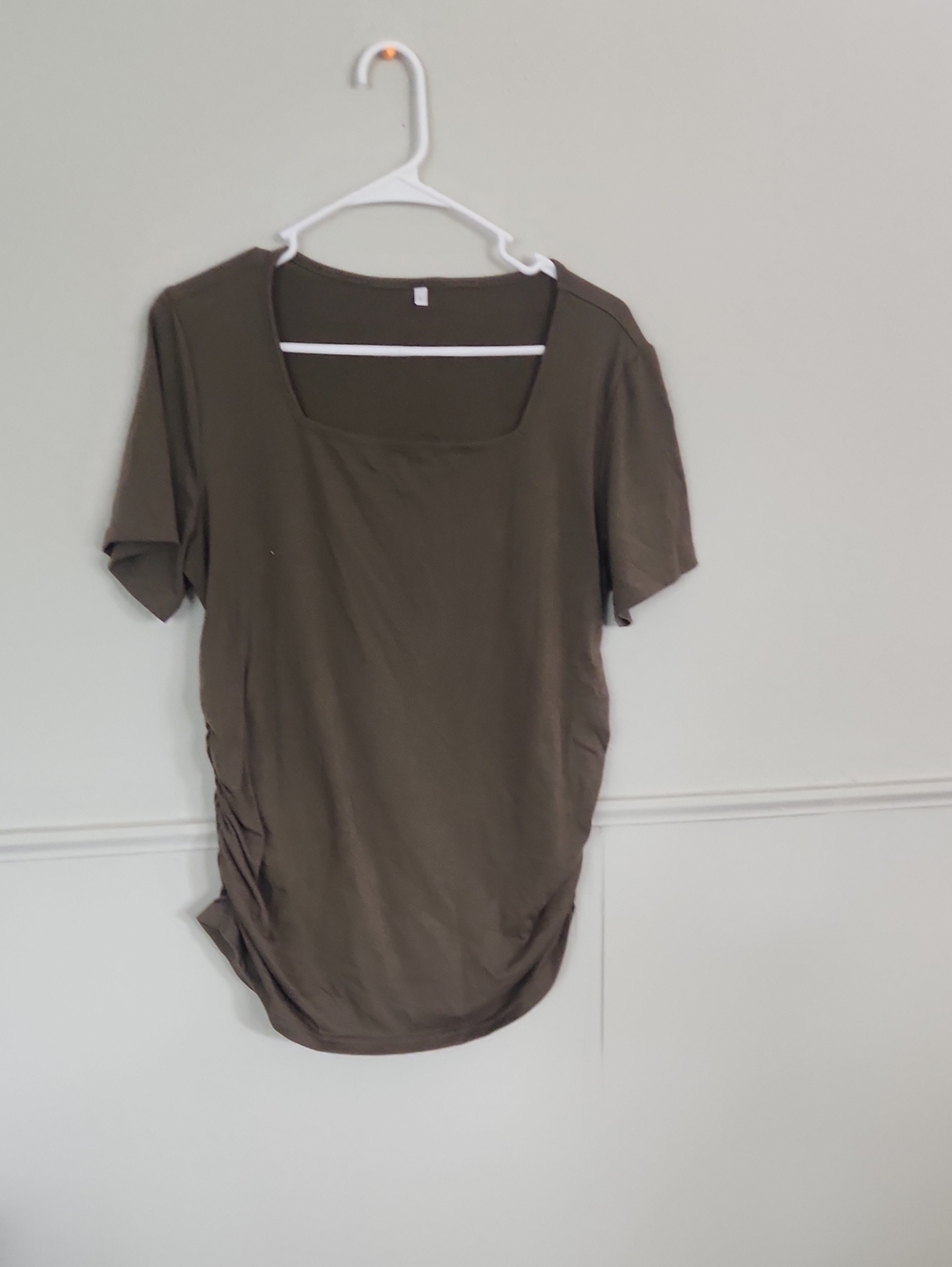 Source Unknown Olive Green Square Neck Short Sleeve Top